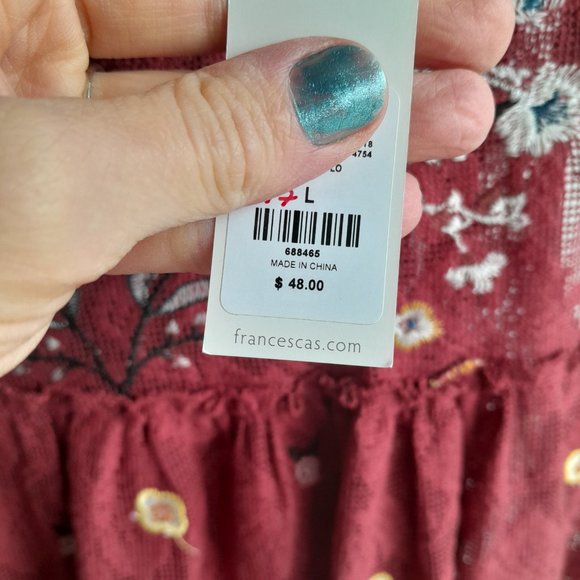 Embroidered Francescas Red Dress Floral Detail Cinnamon $48 MSRP NWT NEW W Large - Picture 8 of 12